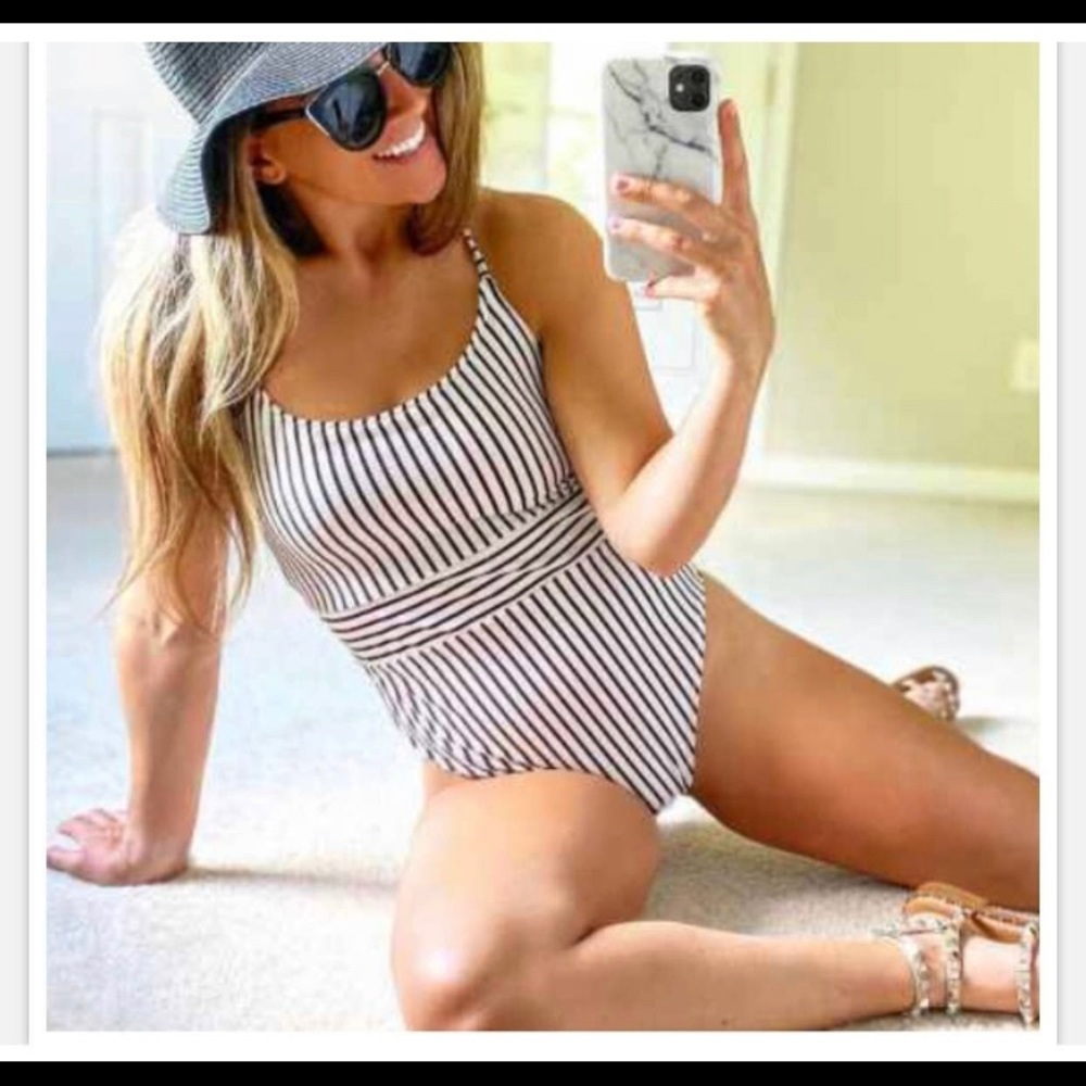 Shade & Shore Black + White Stripe Belted One Piece